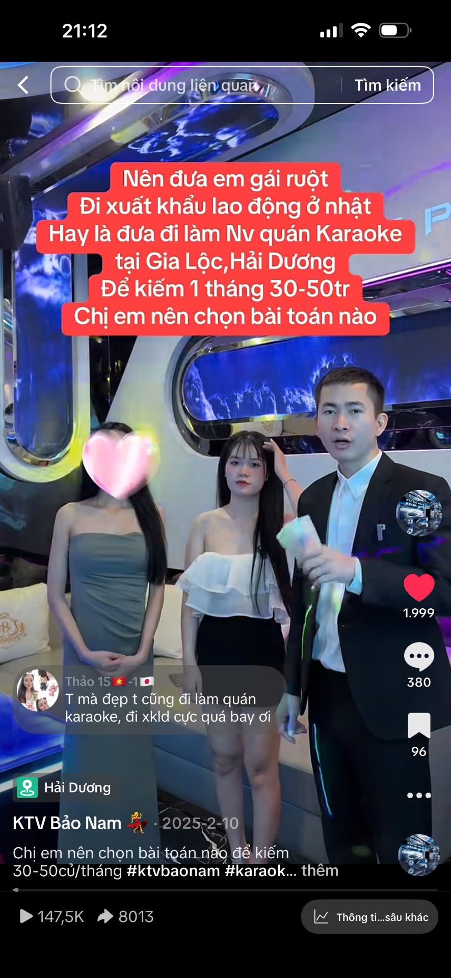 Video tuyển nhân sự nữ KTV Bảo Nam
có 147K lượt xem
8.013 lượt chia sẻ
1.999 tym - 380 bình luận